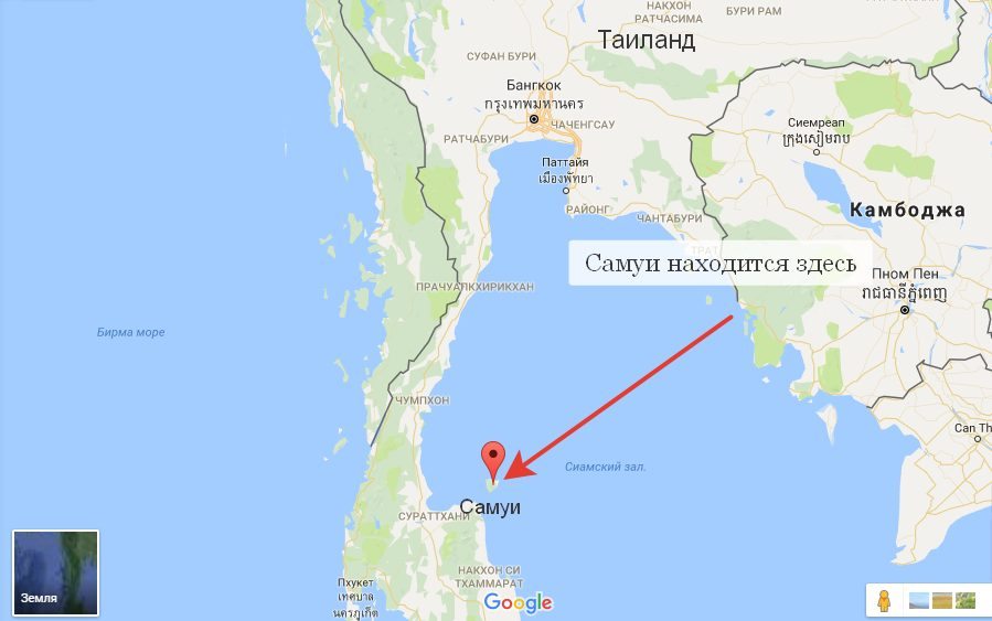 Самуи на карте Таиланда