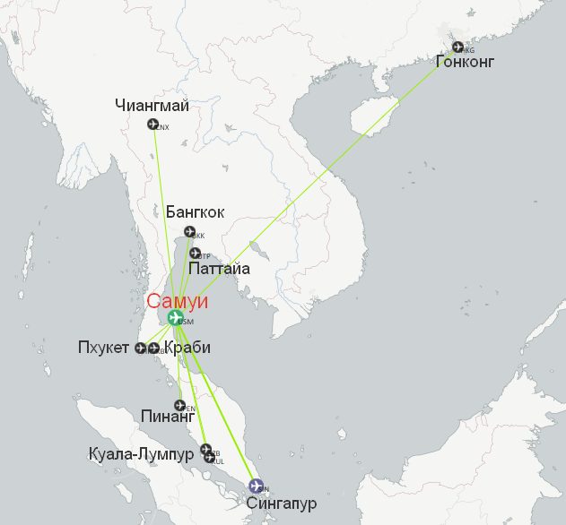 Карта маршрутов аэропорта Самуи